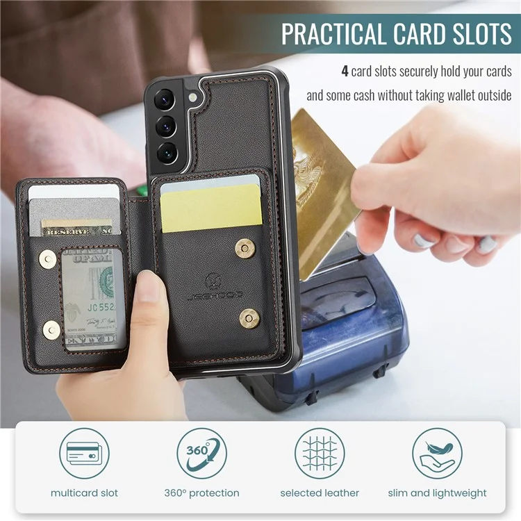 JEEHOOD J05 per Samsung Galaxy S22+ 5G Custodia TPU+Pelle Cover Telefonica con Borsa per Carte Rimovibile Magnetica - Nero