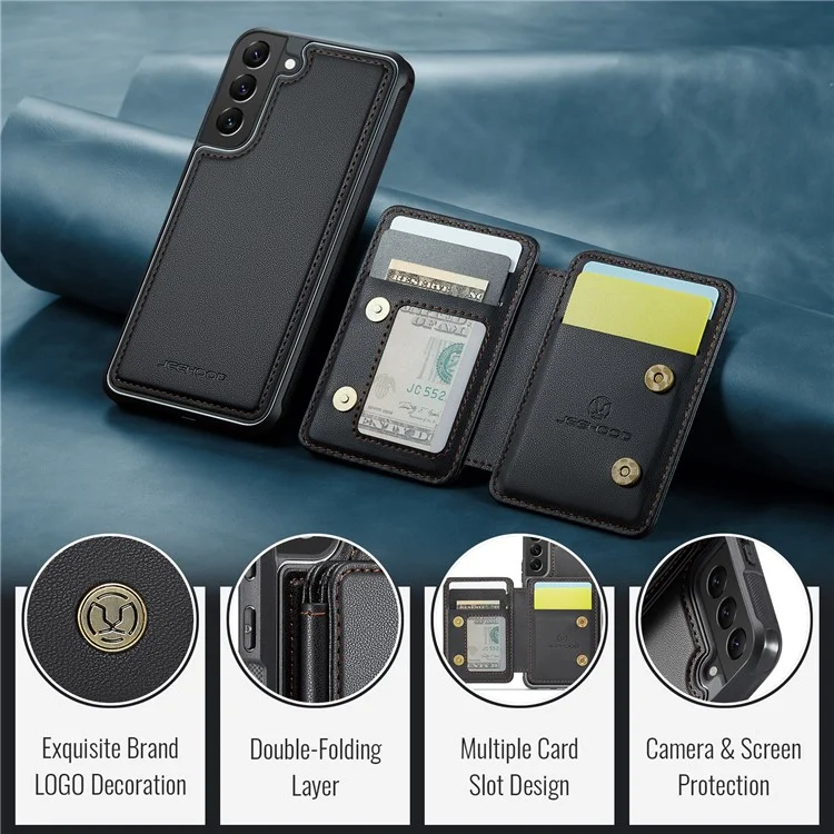 JEEHOOD J05 per Samsung Galaxy S22+ 5G Custodia TPU+Pelle Cover Telefonica con Borsa per Carte Rimovibile Magnetica - Nero