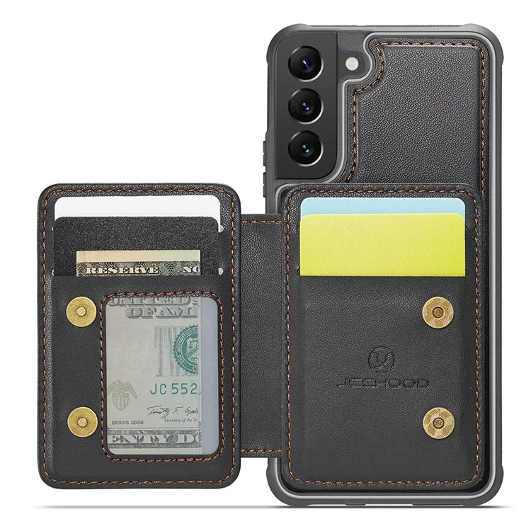 JEEHOOD J05 per Samsung Galaxy S22+ 5G Custodia TPU+Pelle Cover Telefonica con Borsa per Carte Rimovibile Magnetica - Nero