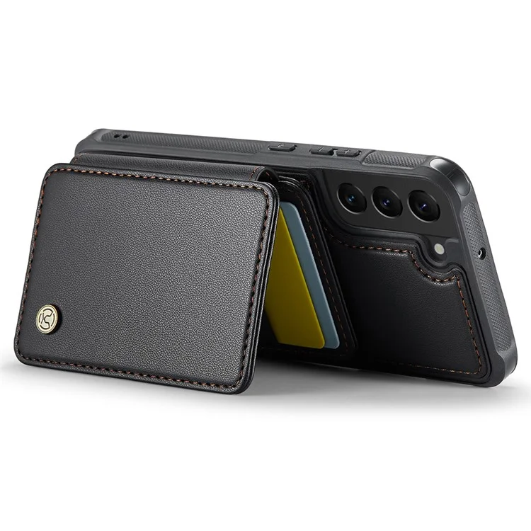 JEEHOOD J05 per Samsung Galaxy S22+ 5G Custodia TPU+Pelle Cover Telefonica con Borsa per Carte Rimovibile Magnetica - Nero