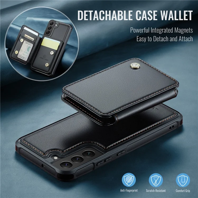 JEEHOOD J05 per Samsung Galaxy S22+ 5G Custodia TPU+Pelle Cover Telefonica con Borsa per Carte Rimovibile Magnetica - Nero