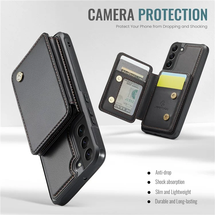 JEEHOOD J05 per Samsung Galaxy S22+ 5G Custodia TPU+Pelle Cover Telefonica con Borsa per Carte Rimovibile Magnetica - Nero
