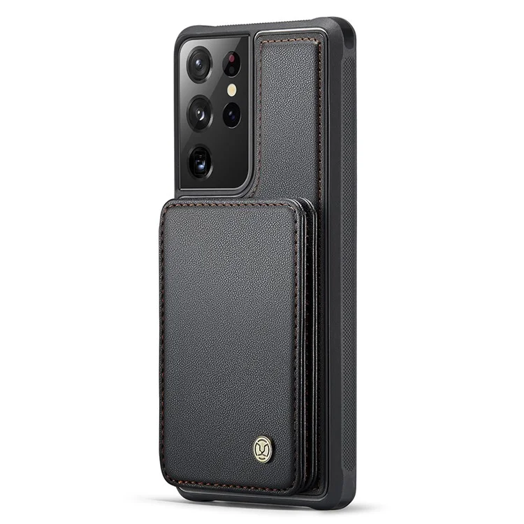 JEEHOOD J05 For Samsung Galaxy S21 Ultra 5G Case Leather Mobile Cover with Detachable Magnetic Card Bag - Black