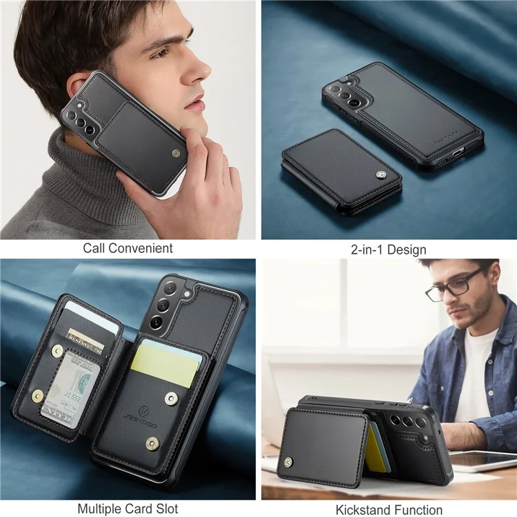 JEEHOOD J05 Pour Samsung Galaxy S21 FE 5G Étui magnétique en PU+TPU avec support Étui de téléphone Sac amovible pour carte - Noir