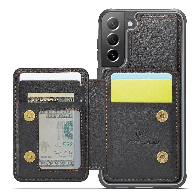 JEEHOOD J05 Pour Samsung Galaxy S21 FE 5G Étui magnétique en PU+TPU avec support Étui de téléphone Sac amovible pour carte - Noir