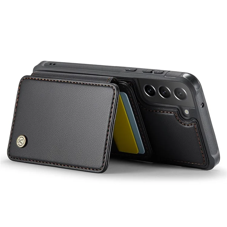 JEEHOOD J05 Pour Samsung Galaxy S21 FE 5G Étui magnétique en PU+TPU avec support Étui de téléphone Sac amovible pour carte - Noir