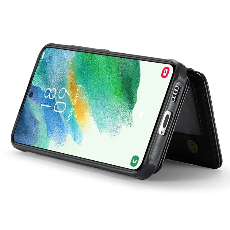 JEEHOOD J05 Pour Samsung Galaxy S21 FE 5G Étui magnétique en PU+TPU avec support Étui de téléphone Sac amovible pour carte - Noir