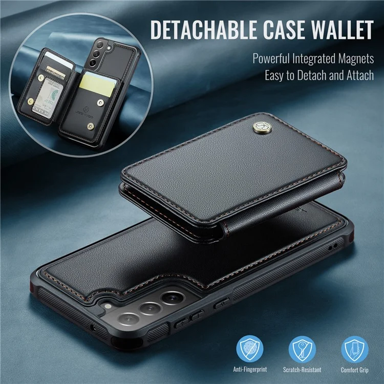 JEEHOOD J05 Pour Samsung Galaxy S21 FE 5G Étui magnétique en PU+TPU avec support Étui de téléphone Sac amovible pour carte - Noir