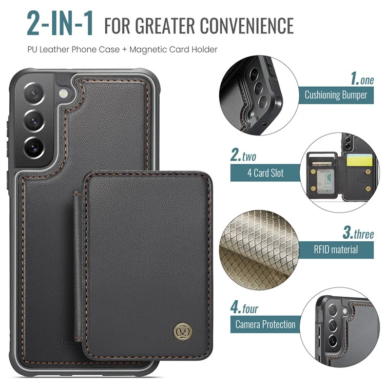 JEEHOOD J05 Pour Samsung Galaxy S21 FE 5G Étui magnétique en PU+TPU avec support Étui de téléphone Sac amovible pour carte - Noir