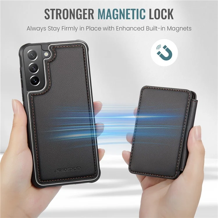 JEEHOOD J05 Pour Samsung Galaxy S21 FE 5G Étui magnétique en PU+TPU avec support Étui de téléphone Sac amovible pour carte - Noir
