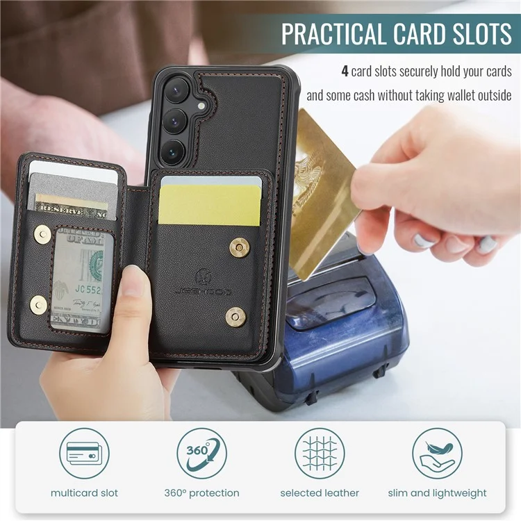 JEEHOOD J05 für Samsung Galaxy S24 Magnetische Hülle mit Ständer TPU Telefonhülle Abnehmbare Kartentasche - Schwarz
