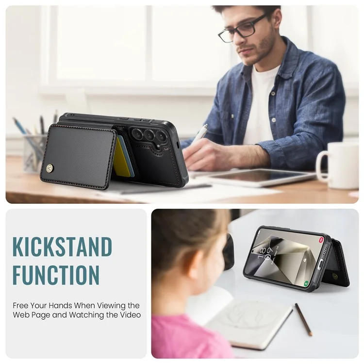 JEEHOOD J05 für Samsung Galaxy S24 Magnetische Hülle mit Ständer TPU Telefonhülle Abnehmbare Kartentasche - Schwarz