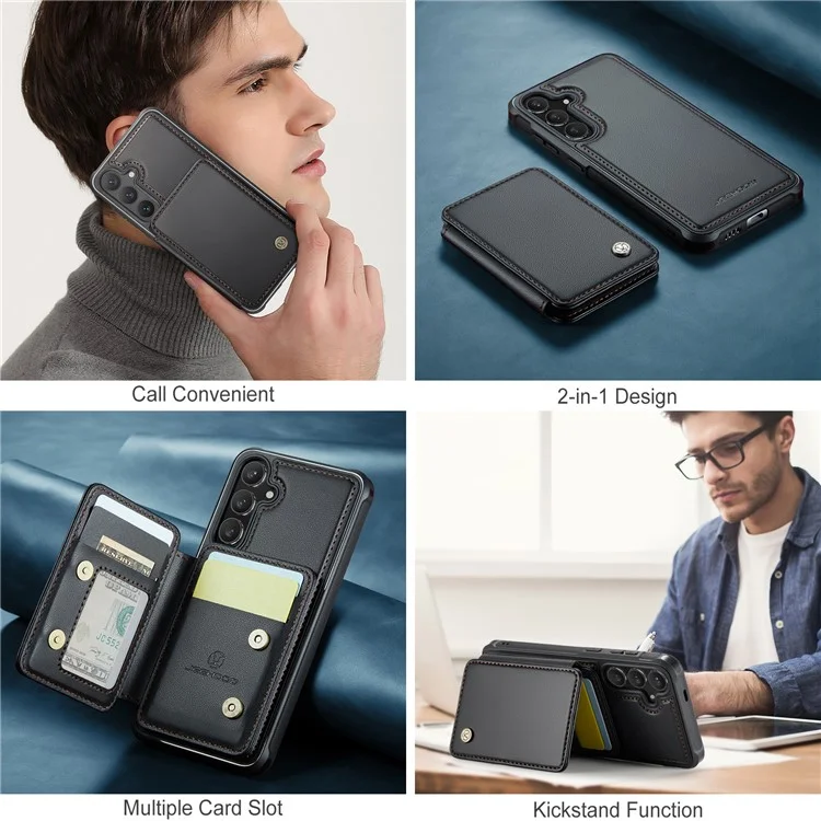 JEEHOOD J05 für Samsung Galaxy S24 Magnetische Hülle mit Ständer TPU Telefonhülle Abnehmbare Kartentasche - Schwarz