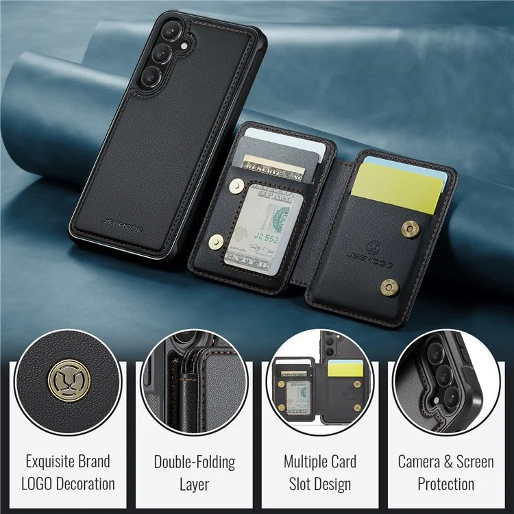 JEEHOOD J05 für Samsung Galaxy S24 Magnetische Hülle mit Ständer TPU Telefonhülle Abnehmbare Kartentasche - Schwarz