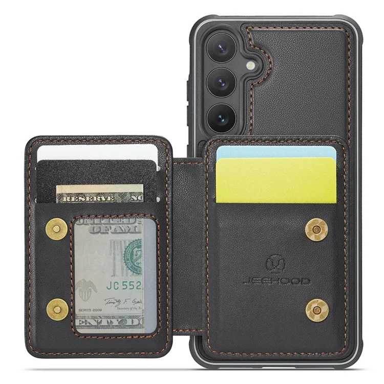 JEEHOOD J05 für Samsung Galaxy S24 Magnetische Hülle mit Ständer TPU Telefonhülle Abnehmbare Kartentasche - Schwarz
