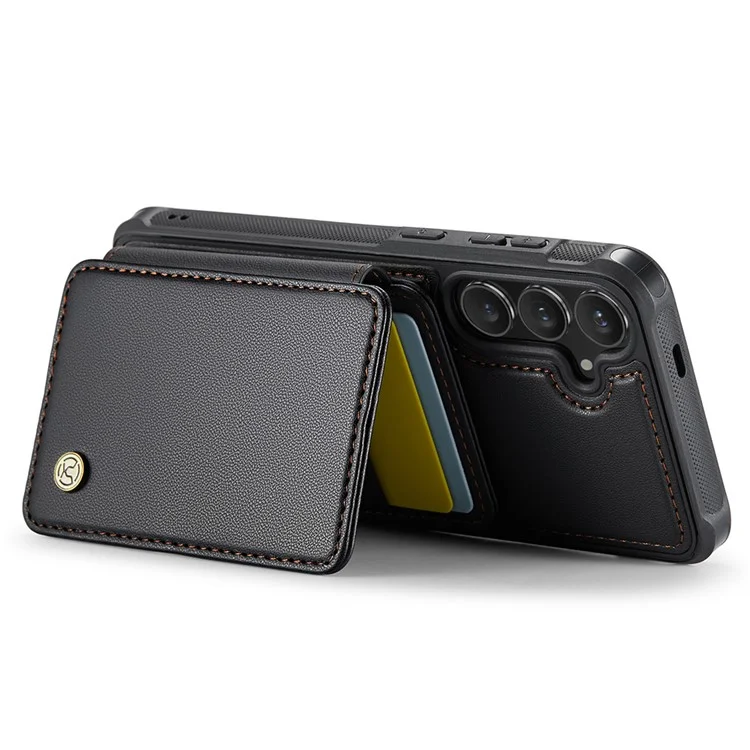 JEEHOOD J05 für Samsung Galaxy S24 Magnetische Hülle mit Ständer TPU Telefonhülle Abnehmbare Kartentasche - Schwarz