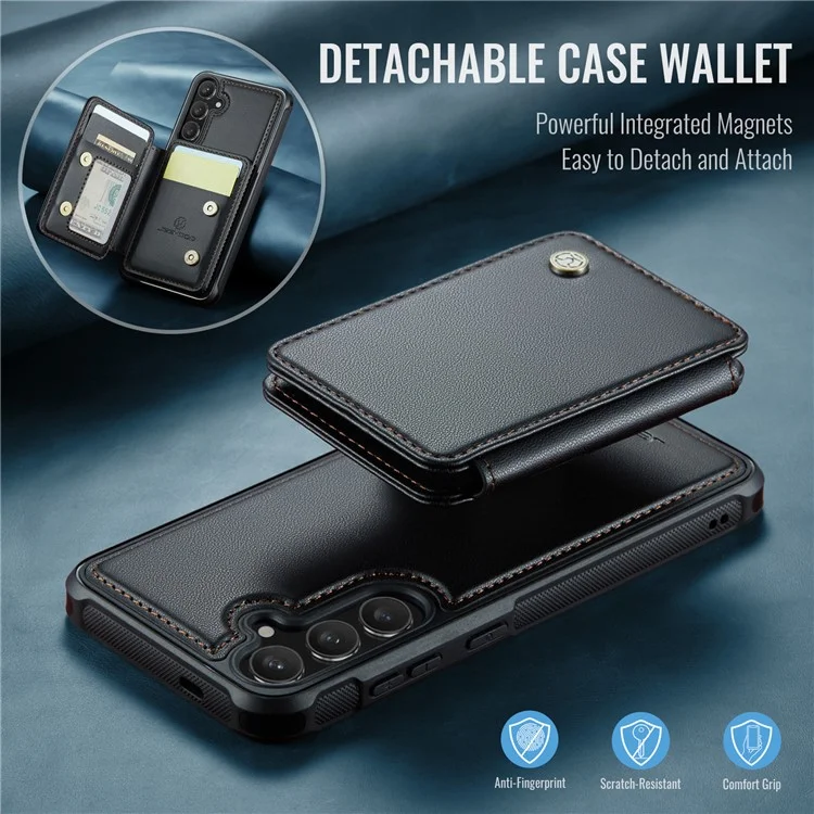 JEEHOOD J05 für Samsung Galaxy S24 Magnetische Hülle mit Ständer TPU Telefonhülle Abnehmbare Kartentasche - Schwarz
