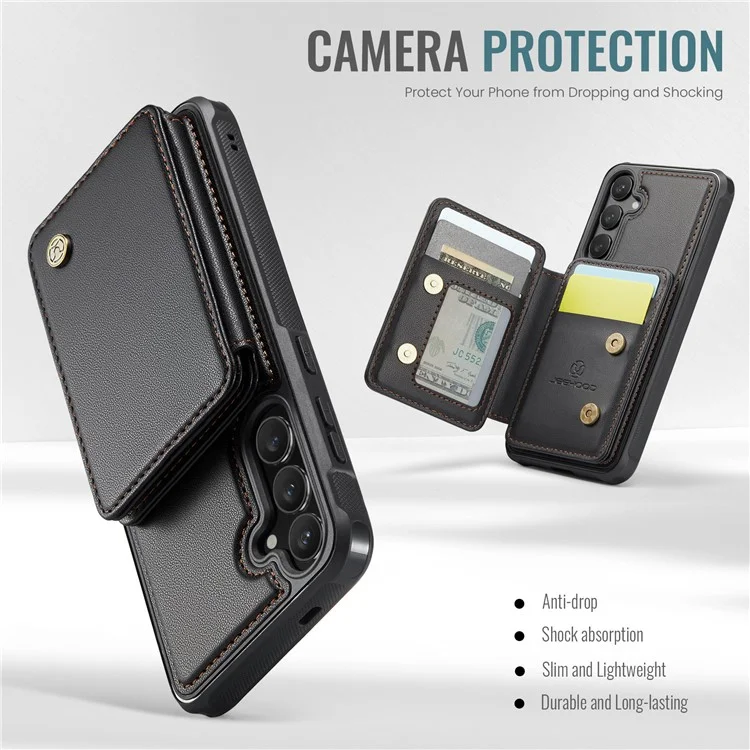 JEEHOOD J05 für Samsung Galaxy S24 Magnetische Hülle mit Ständer TPU Telefonhülle Abnehmbare Kartentasche - Schwarz