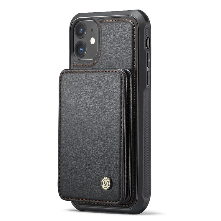 JEEHOOD J05 For iPhone 11 Case Leather Mobile Cover with Detachable Magnetic Card Bag - Black