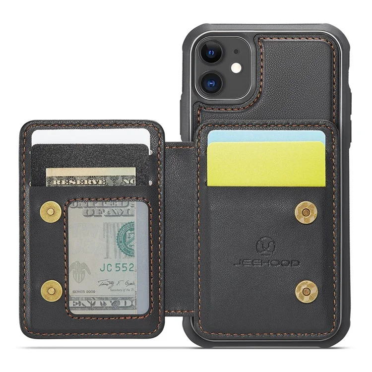 JEEHOOD J05 For iPhone 11 Case Leather Mobile Cover with Detachable Magnetic Card Bag - Black