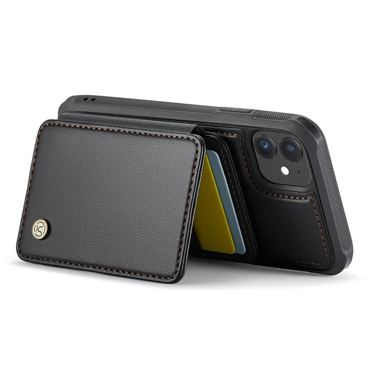 JEEHOOD J05 For iPhone 11 Case Leather Mobile Cover with Detachable Magnetic Card Bag - Black