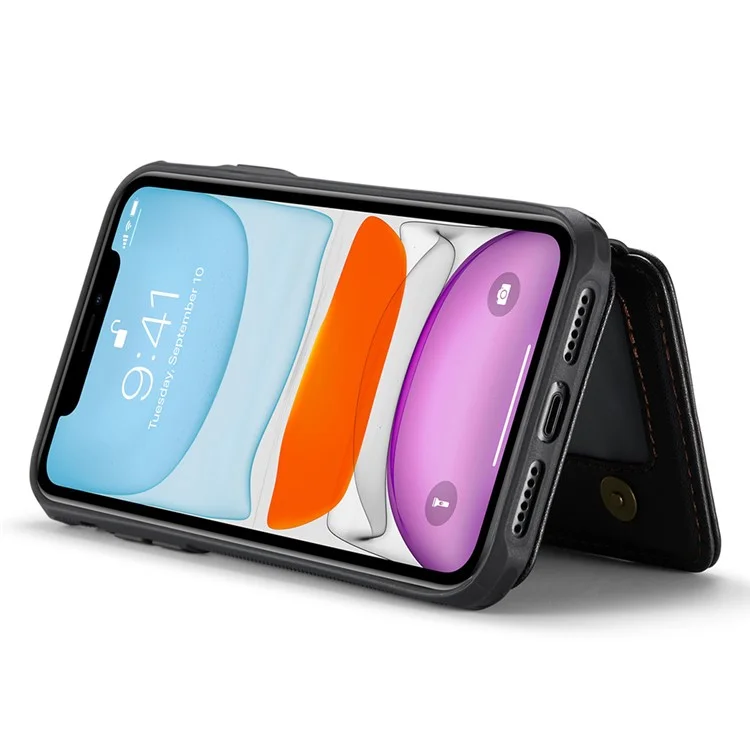 JEEHOOD J05 For iPhone 11 Case Leather Mobile Cover with Detachable Magnetic Card Bag - Black