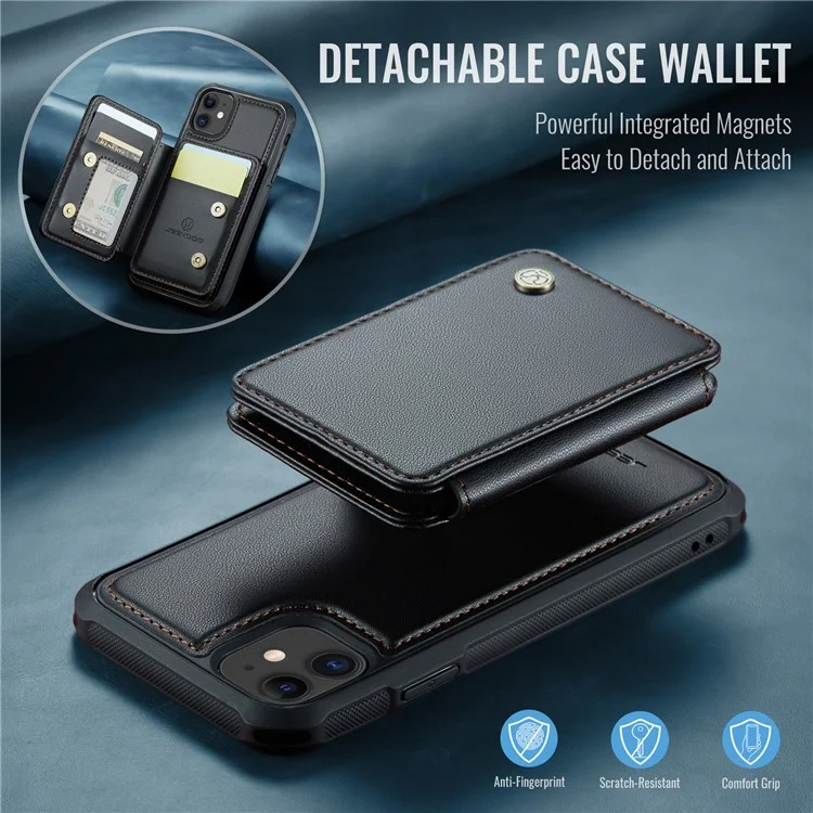 JEEHOOD J05 For iPhone 11 Case Leather Mobile Cover with Detachable Magnetic Card Bag - Black