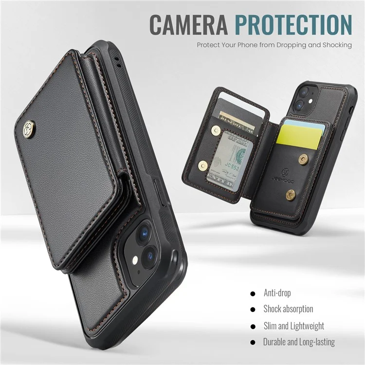JEEHOOD J05 For iPhone 11 Case Leather Mobile Cover with Detachable Magnetic Card Bag - Black