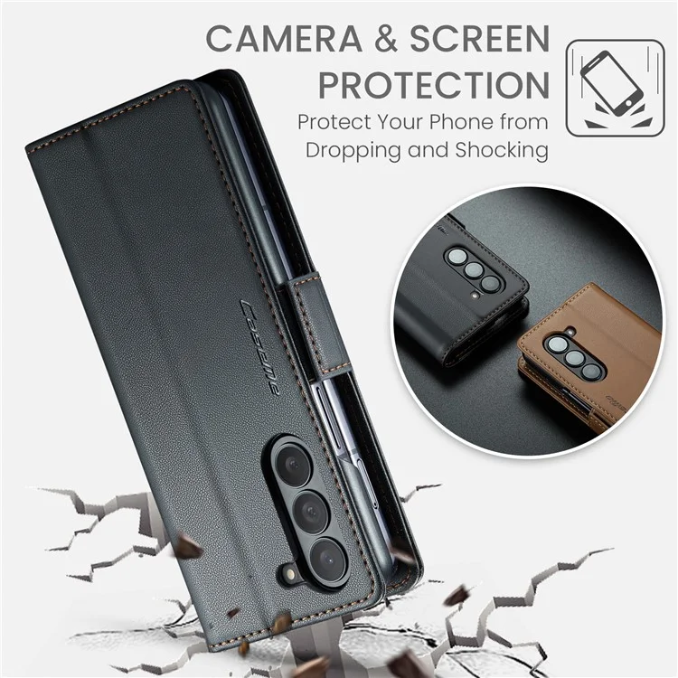 CASEME 023 Série Pour Étui Samsung Galaxy Z Fold6 5G RFID Blocage Portefeuille Support Housse De Téléphone - Noir