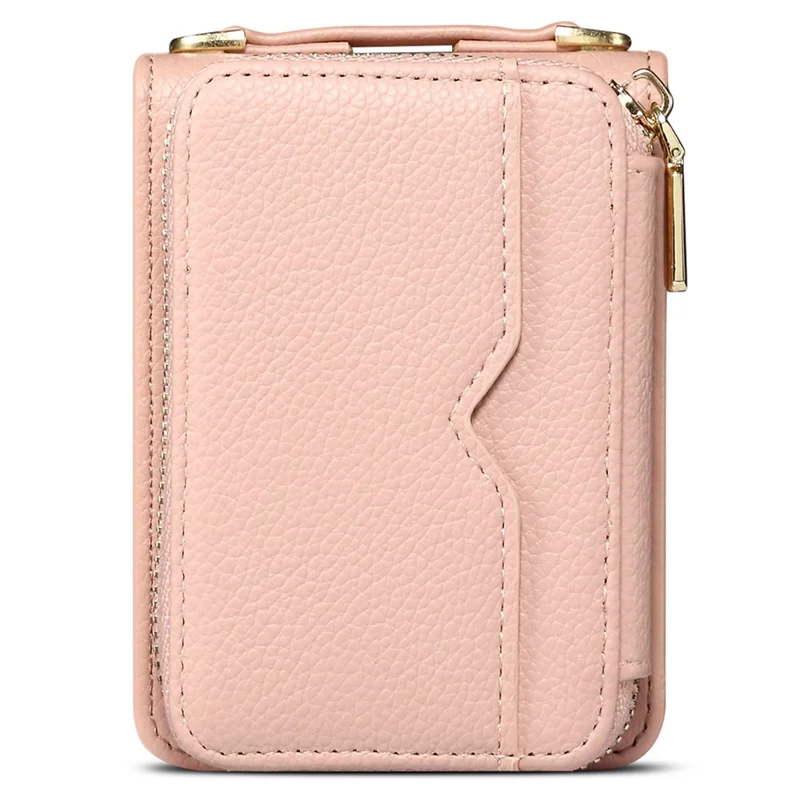 For Samsung Galaxy Z Flip7 FE 5G / Z Flip6 5G Case Zipper Card Holder PU Leather Back Cover with Chain Strap - Pink