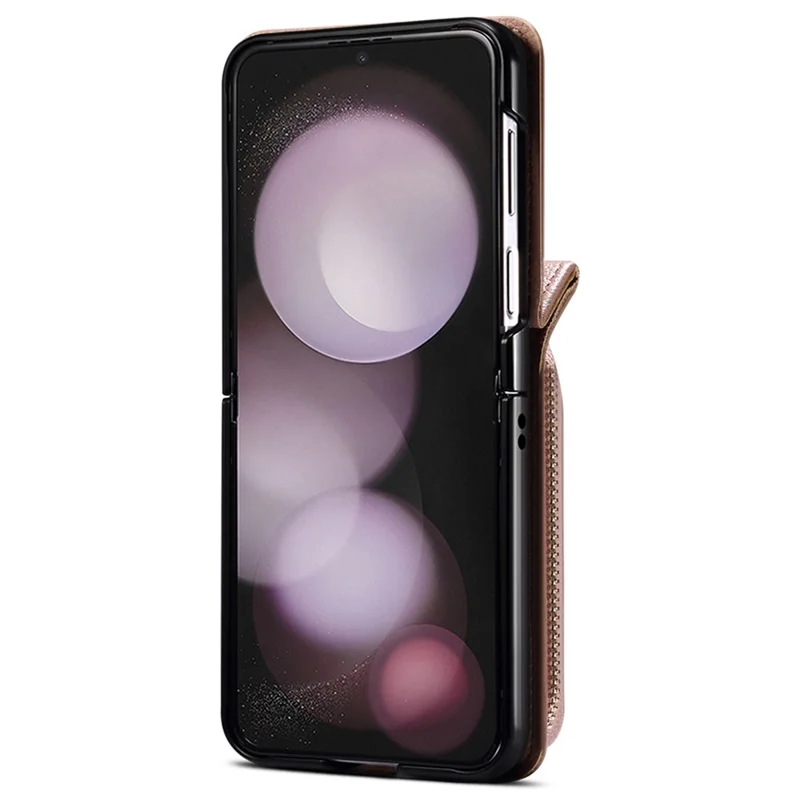 For Samsung Galaxy Z Flip7 FE 5G / Z Flip6 5G Case Zipper Card Holder PU Leather Back Cover with Chain Strap - Pink