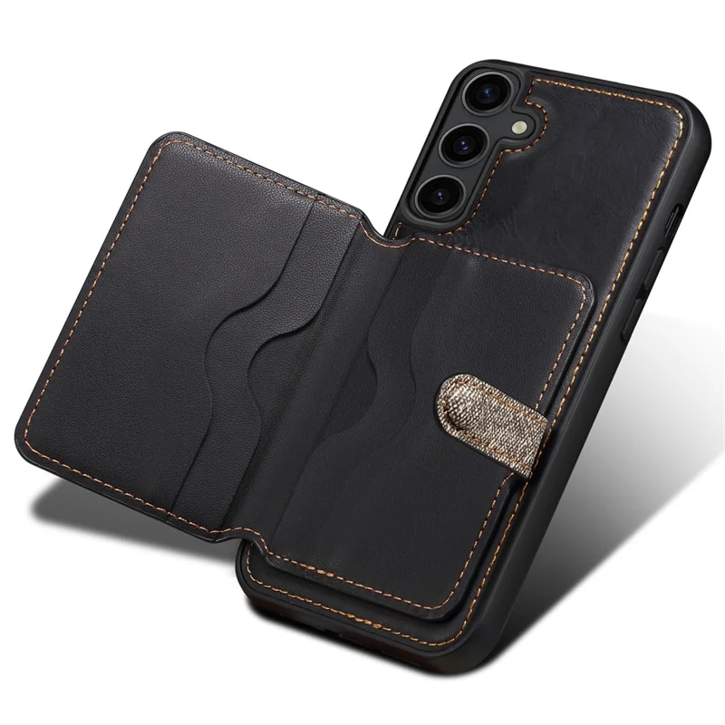 ESEBLE For Samsung Galaxy S24 Case PU Leather Coated PC+TPU Phone Cover Card Slots Kickstand - Dark Grey