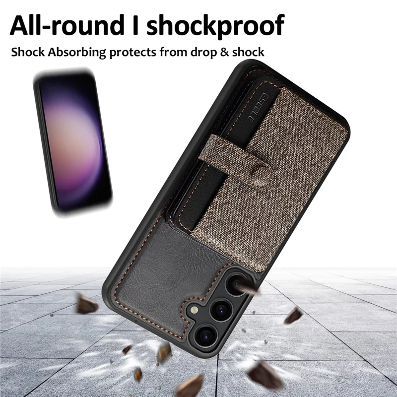 ESEBLE For Samsung Galaxy S24 Case PU Leather Coated PC+TPU Phone Cover Card Slots Kickstand - Dark Grey