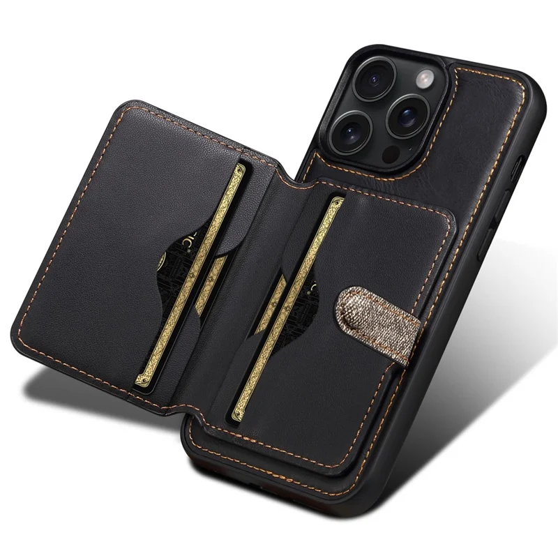 ESEBLE For iPhone 14 Pro Max Case Card Slots PU Leather Shockproof Hybrid Phone Cover - Dark Grey