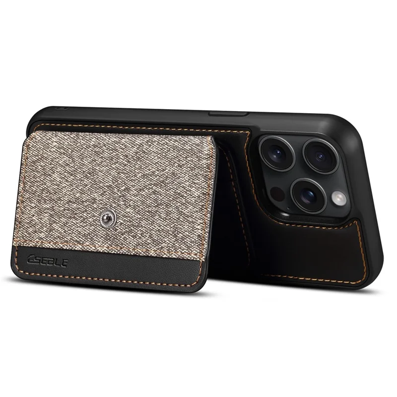 ESEBLE For iPhone 15 Pro Case with Card Holder Slot PU Leather Shockproof Back Cover - Dark Grey