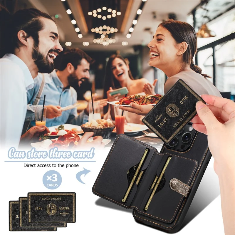 ESEBLE For iPhone 15 Pro Case with Card Holder Slot PU Leather Shockproof Back Cover - Dark Grey