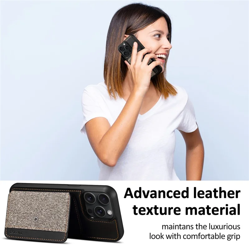 ESEBLE For iPhone 15 Pro Case with Card Holder Slot PU Leather Shockproof Back Cover - Dark Grey