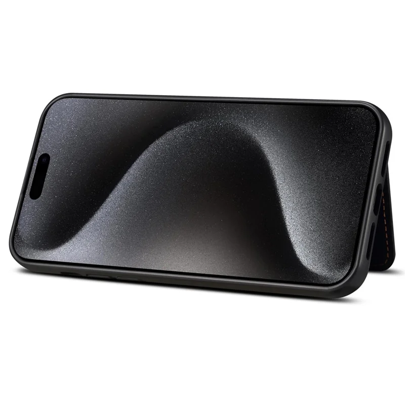 ESEBLE For iPhone 15 Pro Max Back Case Card Holder PU Leather + PC + TPU Phone Cover - Dark Grey