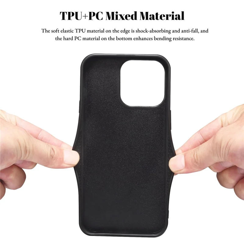 ESEBLE For iPhone 15 Pro Max Back Case Card Holder PU Leather + PC + TPU Phone Cover - Dark Grey