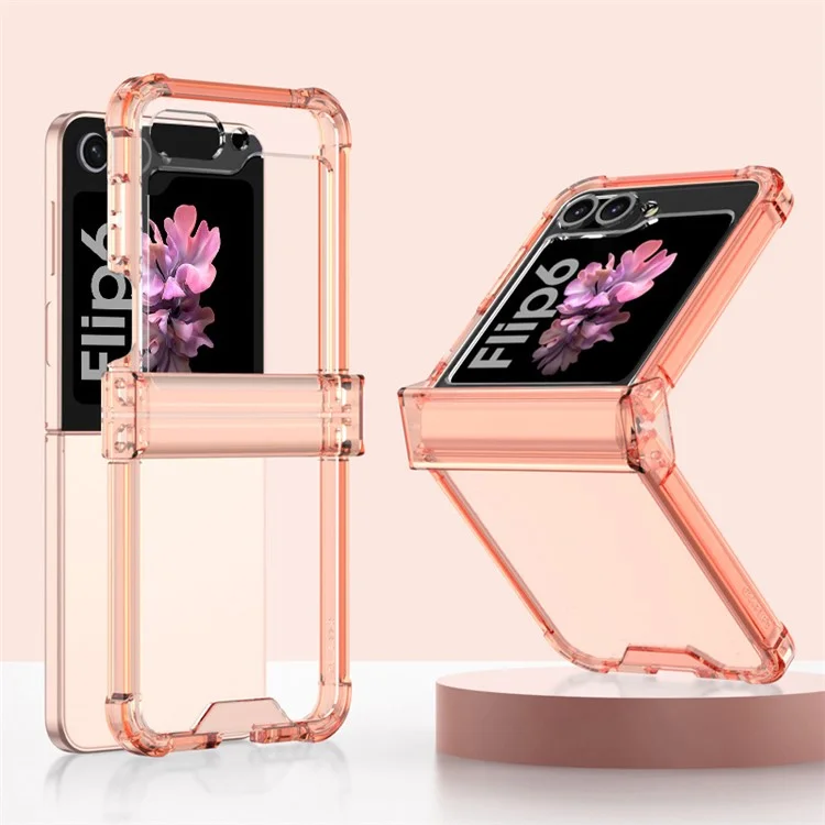 GKK per Samsung Galaxy Z Flip6 5G Airbag Cushion Hinge Phone Cases TPU+PC Folding Phone Cover - Arancione Trasparente