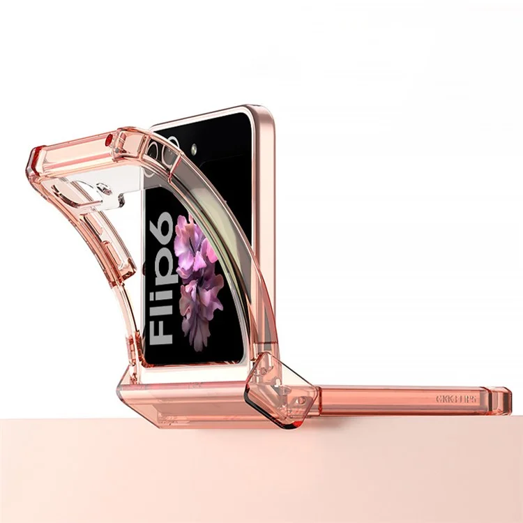 GKK per Samsung Galaxy Z Flip6 5G Airbag Cushion Hinge Phone Cases TPU+PC Folding Phone Cover - Arancione Trasparente