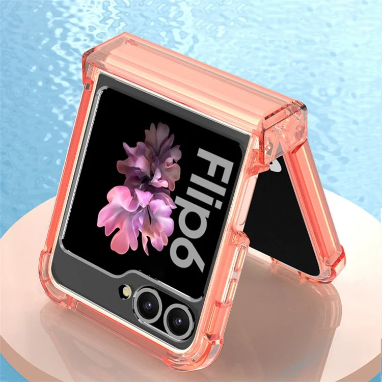 GKK per Samsung Galaxy Z Flip6 5G Airbag Cushion Hinge Phone Cases TPU+PC Folding Phone Cover - Arancione Trasparente