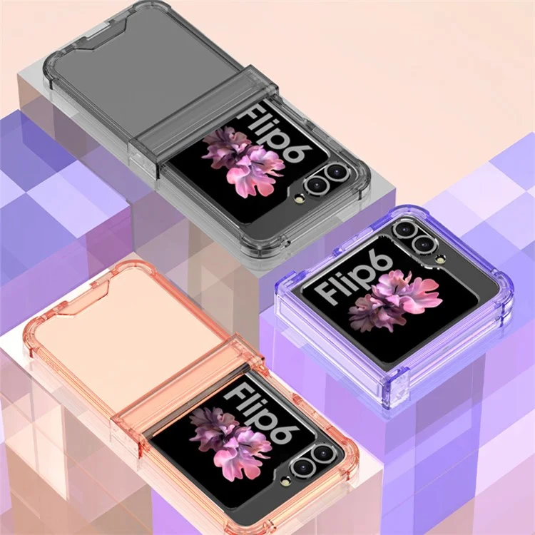 GKK per Samsung Galaxy Z Flip6 5G Airbag Cushion Hinge Phone Cases TPU+PC Folding Phone Cover - Arancione Trasparente