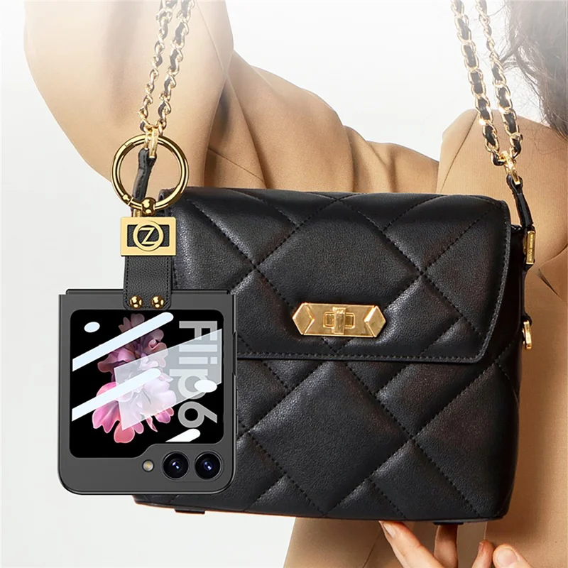 GKK For Samsung Galaxy Z Flip7 FE 5G / Z Flip6 5G PC Phone Case with Ring Holder+Tempered Glass Front Screen Film - Black