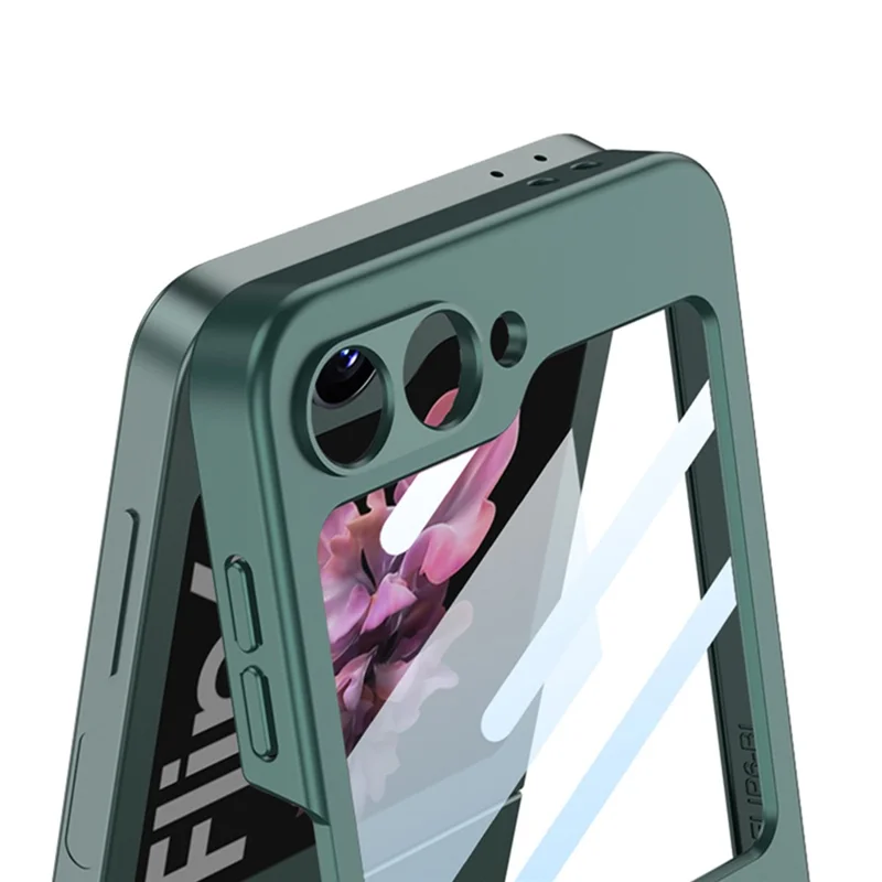 GKK For Samsung Galaxy Z Flip7 FE 5G / Z Flip6 5G PC Phone Case with Ring Holder+Tempered Glass Front Screen Film - Black