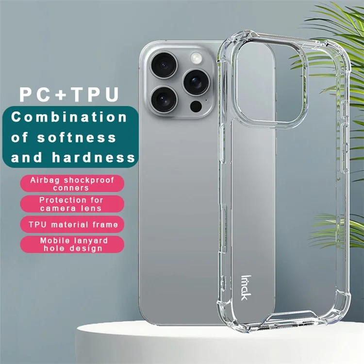 IMAK Pour iPhone 16 Pro Max Étui Airbag Coins PC+TPU Étui de Téléphone Transparent