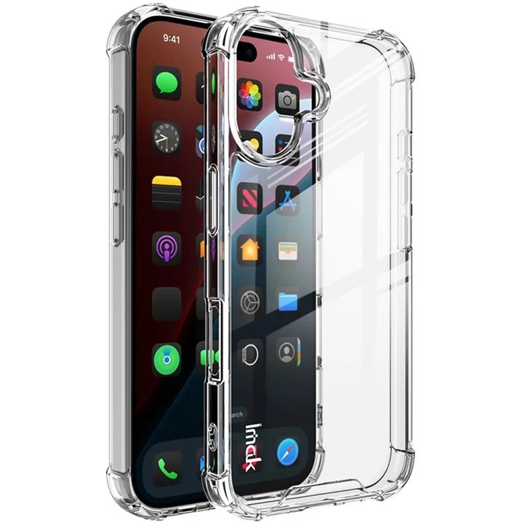 IMAK Für iPhone 16 Klares Gehäuse Airbag-Ecken TPU-Rahmen PC-Rückseite