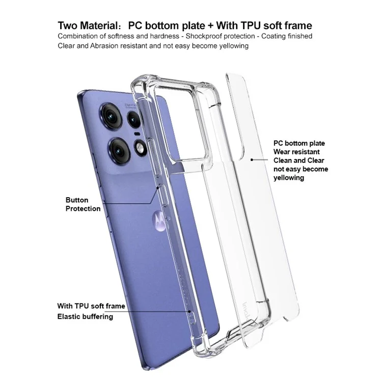 IMAK For Motorola Edge 50 Pro 5G Clear Case Shockproof Corners PC+TPU Phone Cover