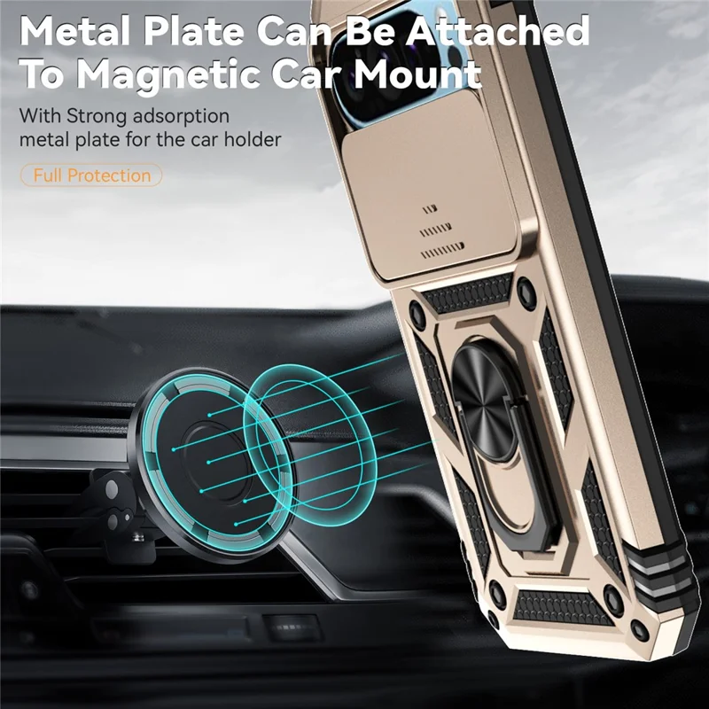 For Google Pixel 10 Pro / 10 / 9 / 9 Pro Case Camera Protection PC+TPU Phone Cover with Kickstand - Gold