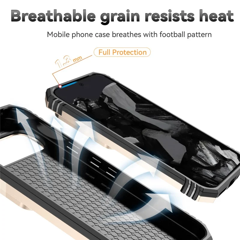 For Google Pixel 10 Pro XL / Pixel 9 Pro XL Case Rugged PC+TPU Phone Protector with Slide Camera Cover / Kickstand - Gold